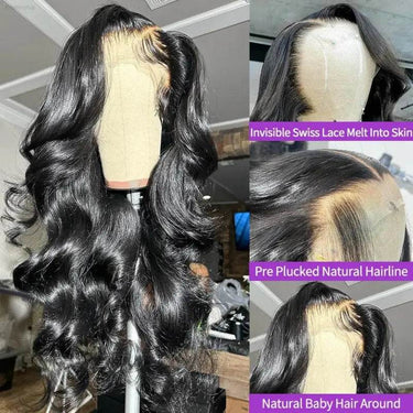 Unleash your Inner Goddess: Black Body Wave Lace Frontal Wig! Here's the Product Description: Ready to Rock a Stunning New Look Effortlessly - Estalios